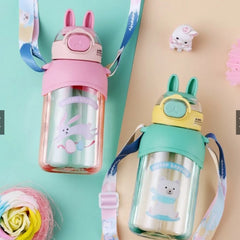 Plastic Water Bottle Pulse cartoon print Bunny ears BPA Free Straw water bottle for girls, boys and kids 650 ml Water Bottle