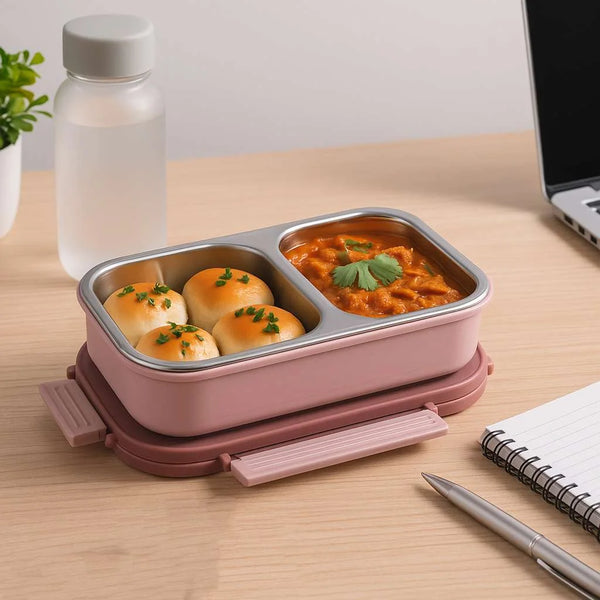 Quick Lock Lunch Box  Customize Miracle Quick Lock Leak Proof 2 Compartment Stainless Steel LUNCH BOX