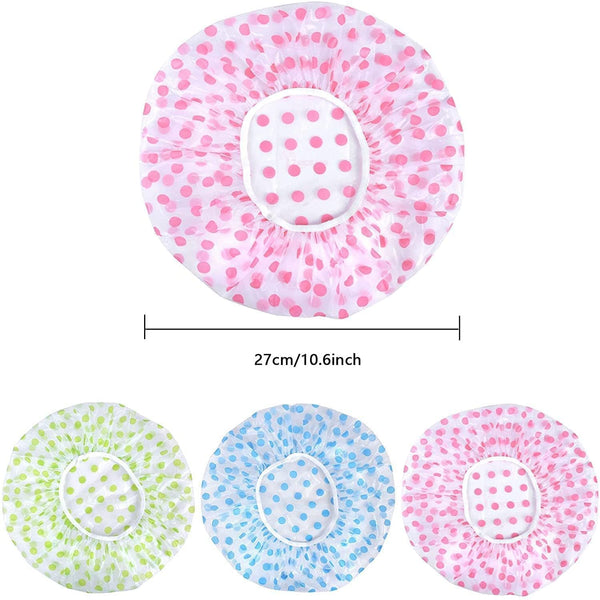 12pc Shower Cap for Women, Reusable Waterproof Elastic Eva Free-Size Bathroom Shower Caps - For Homes, Spas, Salons, Hair Treatment, Beauty Parlors (Multi-design & Multicolored &)