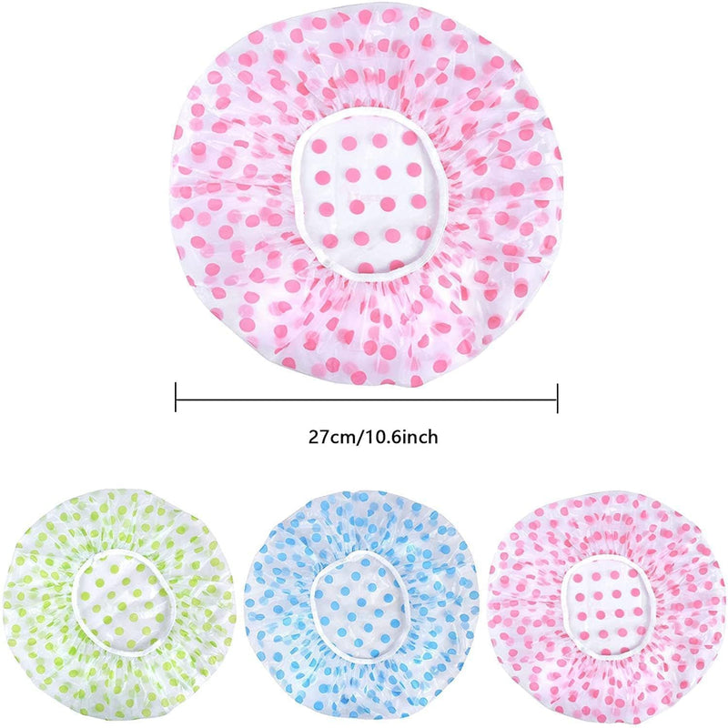 12pc Shower Cap for Women, Reusable Waterproof Elastic Eva Free-Size Bathroom Shower Caps - For Homes, Spas, Salons, Hair Treatment, Beauty Parlors (Multi-design & Multicolored &)