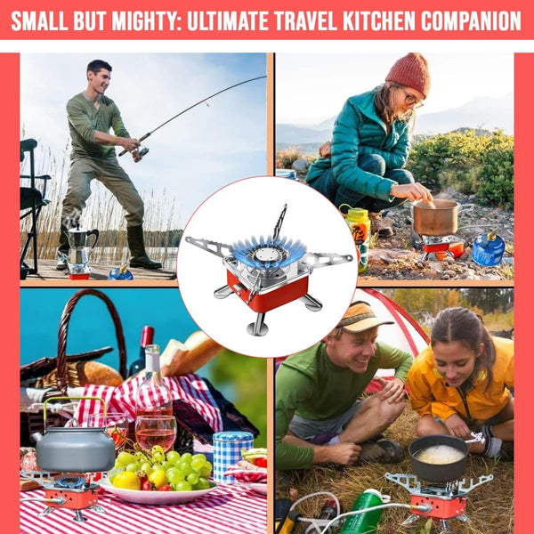 camping gas stove - Outdoor Stove | camping stove - 2800W- Ultra Light Folding Picnic Cooking Gas Burners Folding Stove With Storage Bag - Emergencey stove, Stainless Steel