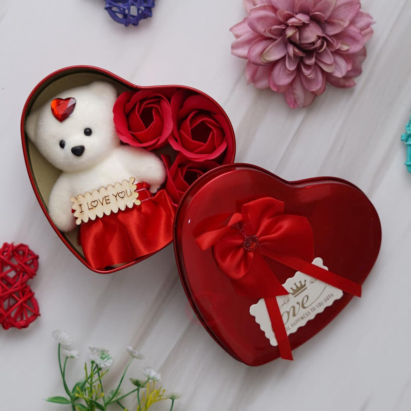 Heart Shape Love Gift Box with Teddy & Rose - Gift for Girlfriend, Boyfriend, Wife, Fiance, Husband - Birthday Anniversary Special Couples -Valentine Day Decoration Items