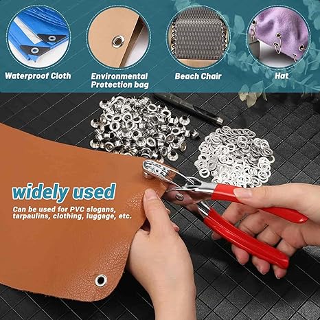 1 x metal eyelets grommet tool, press stud set with pliers, hollow fixed press studs set, with 100 extra eyelets for leather, canvas, fabrics and clothing, shoes, belts, bags, crafts