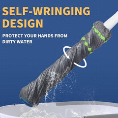 elf Wringing Mop for Floor Cleaning, Long Handled Twist Mop with 2 Microfiber Washable Heads Refill for Kitchen Hardwood Vinyl Tile Laminate Home Office