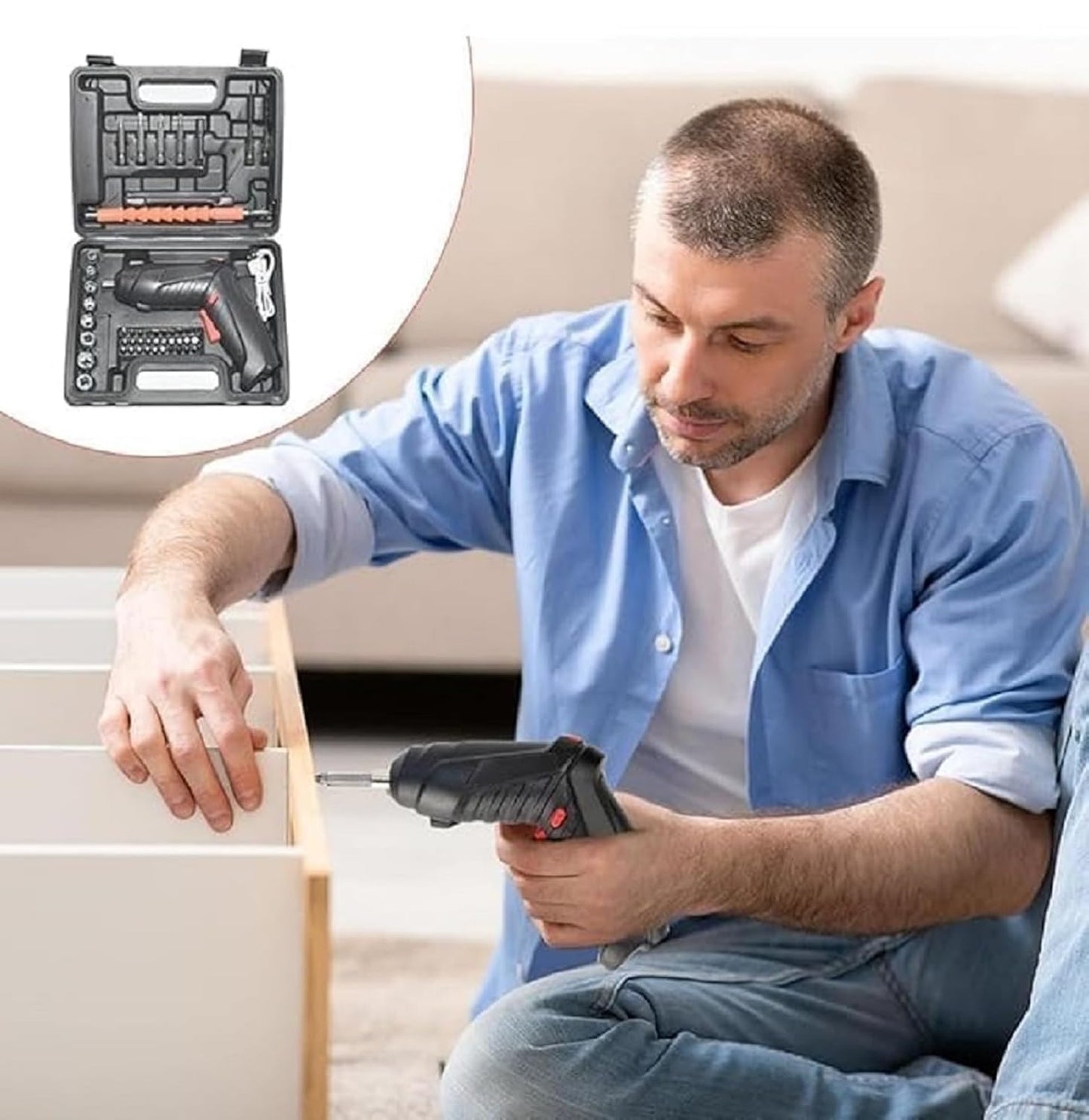 47 in 1 Cordless Electric Screwdriver Set, USB Rechargeable, with Bits and Accessories, Black