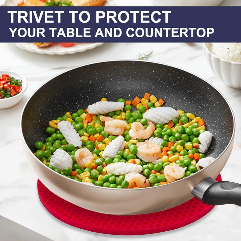 Silicone Trivet Mats | Food Grade BPA-Free | Heat Resistant Non-Slip Hot Pads for Kitchen | Multi-Functional Pan Protectors