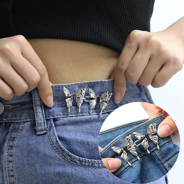 2 Sets Jeans Tightening Clips, Jeans Adjustable Pins for Women, Alloy Butterfly Adjustable Jeans Button Pins for Loose Pants and Dress