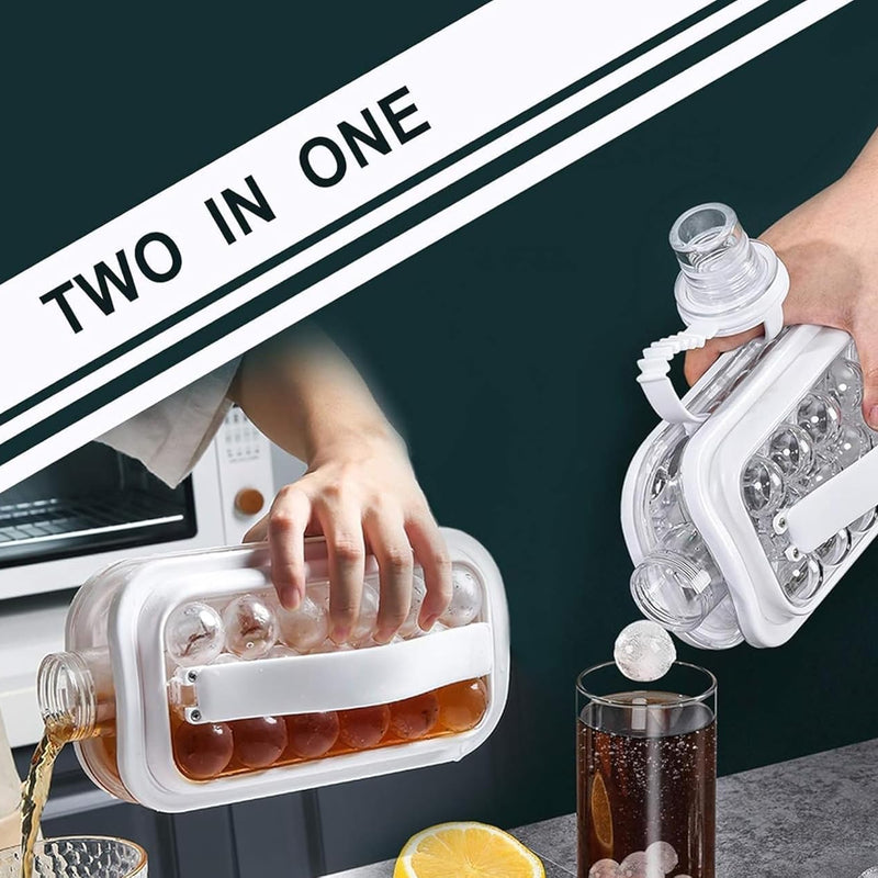 2-in-1 Foldable Ice Ball Maker Bottle – Creative Silicone Ice Mold Kettle Makes 12 Slow-Melt Ice Balls with Leak-Proof Lid & Easy-Release Strap for Whiskey, Cocktails, Coffee & Outdoor Travel