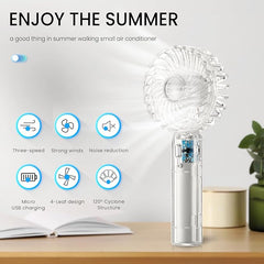 Mini Portable Personal Transparent Fan, Small Handheld Fan with 3 Speeds and USB Rechargeable, Personal Fan Battery Operate for Outdoor Indoor Commute Office Travel White