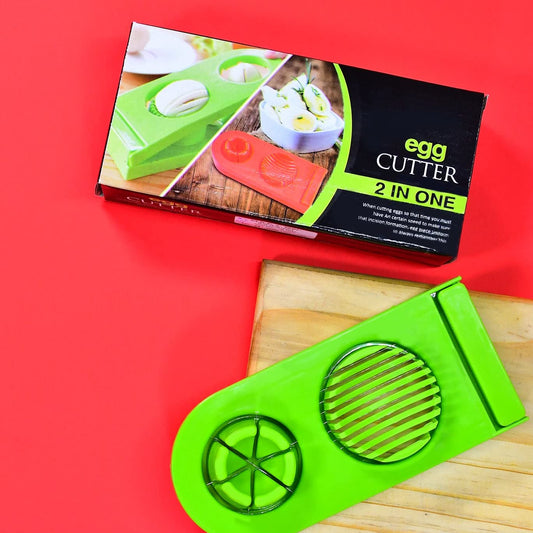 2 in 1 Double Cut Boiled Egg cutter with stainless steel wire for easy slicing of boiled eggs.
