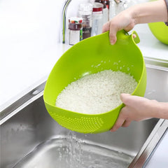 Water Strainer Multi-Use Strainer/Washer Bowl for Rice Vegetable & Fruits (Rice Bowl) (Pack of 1, Green)