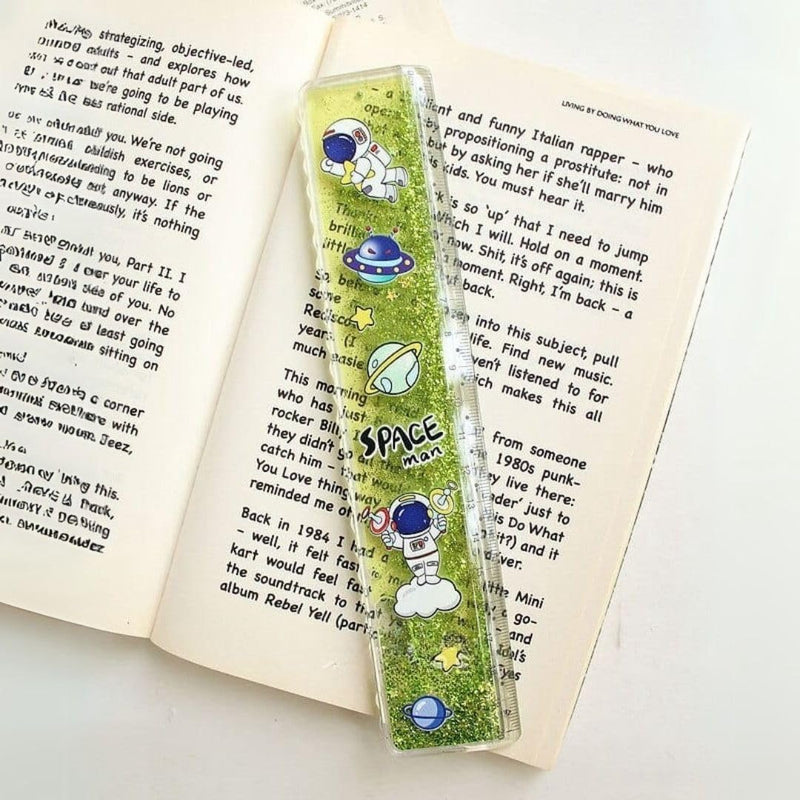 Space Sparkly Glitter Ruler 20 cm – Cartoon Astronaut School Ruler for Kids with Cute Duck Stickers for Art Craft Projects Birthday Gift Stationery Scale