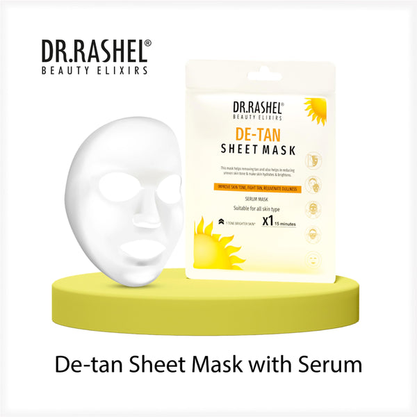DR.RASHEL De-Tan Face Sheet Mask With Serum For Women and Men | All Skin Types | Soft and Healthy Skin | Deep Cleansing & Oil Control | Repairing & Nourishment | Soothing And Hydrating | Paraben Free | Pack Of 1