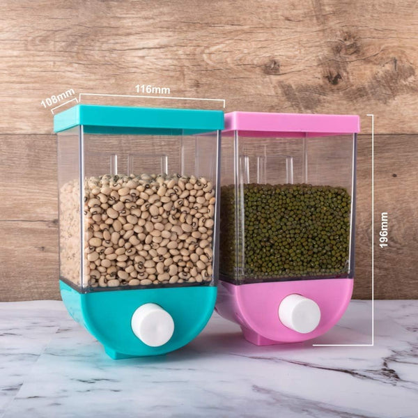 Wall-Mounted Push Button Storage Container – Airtight & Moistureproof Plastic Dispenser for Grains, Rice, Pulses, Cereal, and Dry Food Organization-1100ml