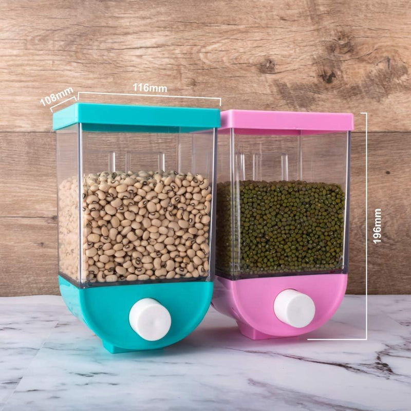 Wall-Mounted Push Button Storage Container – Airtight & Moistureproof Plastic Dispenser for Grains, Rice, Pulses, Cereal, and Dry Food Organization-1100ml