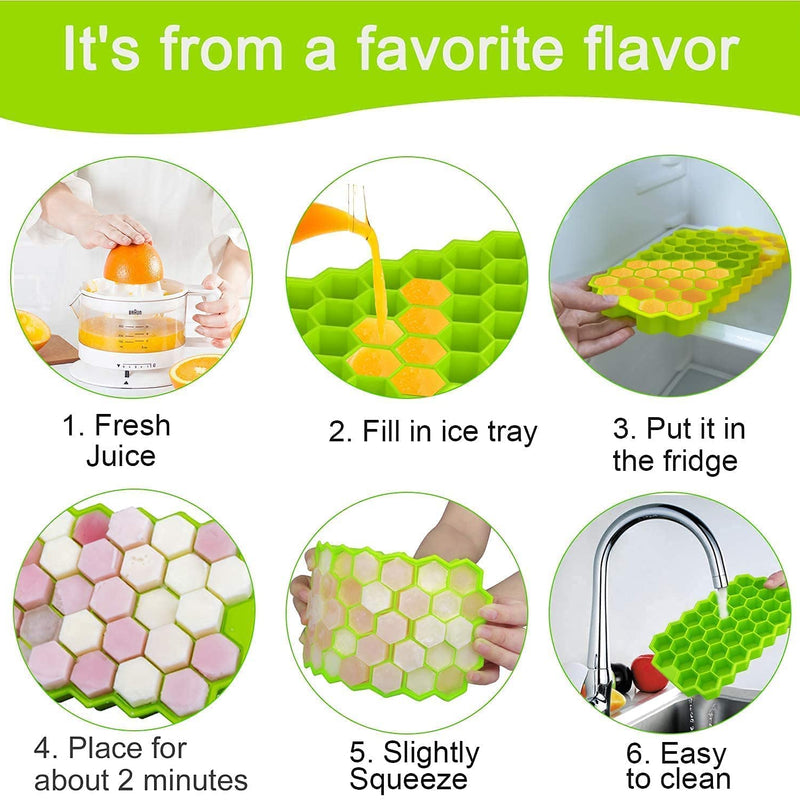 Ice Cube Trays for Freezer ice Trays Silicone Flexible Silicone Shape Honeycomb 37 Cavity Ice Cube Tray for Freezer, Reusable-Multicolor (2-Ice Tray)