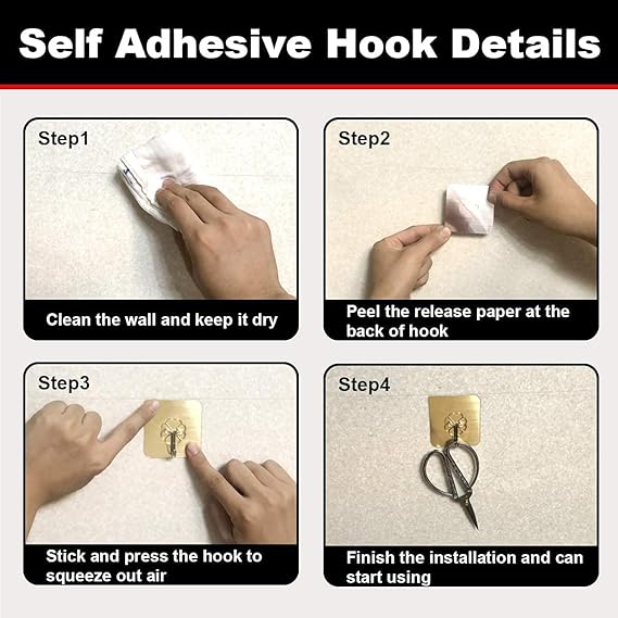 5 PCS Wall Hooks for Hanging Strong,Adhesive Hooks for Wall Heavy Duty,self Adhesive Hook, Wall hangings, Kitchen Accessories Items, Clothes Hanging, Sticky Photo