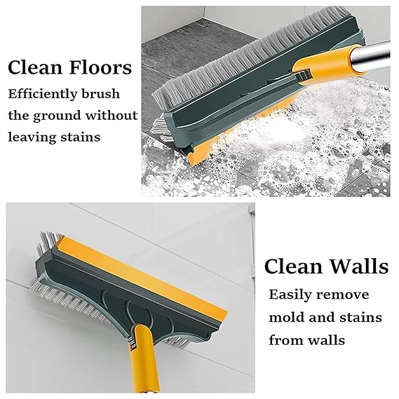 Bathroom Cleaning Brush with Wiper | Long Handle Floor Cleaner with 180° Rotating Head | Tile, Wall & Toilet Cleaning Brush | Tough Bristles for Bathroom & Tiles (2 in 1 Tiles Brush)