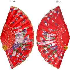 Handheld Folding Chinese Fan Vintage, Fabric Folding Fan for Wedding, Dance, Decoration,Birthday Party, Photo Booth (Red)