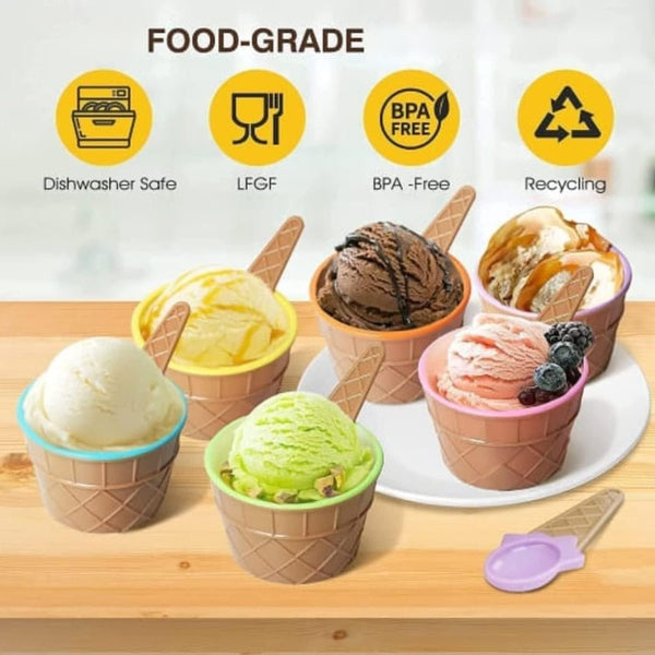 Colorful Ice Cream Bowl with A Spoon ICE Bowls with Vibrant Dessert for Serving Cream Snacks and More Cup Frozen Yogurt Cups Spoons Ice Waffle Maggie Salad Fruit (Set of 6 Pcs)
