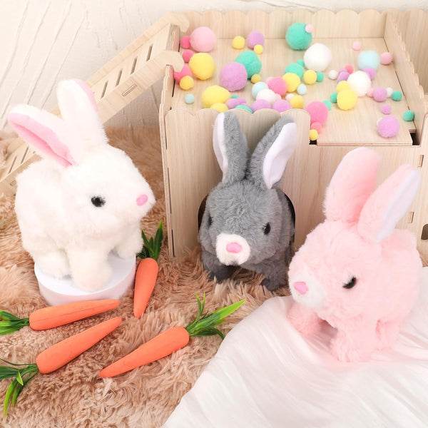 Hopping Walking Bunny Toy with Sounds, Jumping Rabbit Wiggling Ears, Twitching Mouth and Nose, Educational Interactive Bunny Rabbit Toy for Baby Kids
