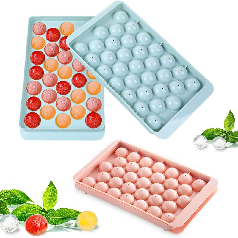 Plastic Reusable Flexible Round Ice Cube Trays, 33 Cavity Mini Round Ice Plastic Tray Molds for Whiskey & Cocktails, Keep Drinks Chilled Multicolor