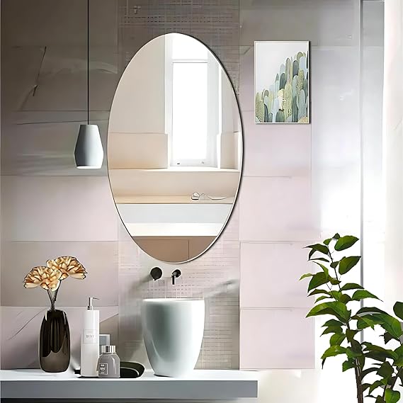 WallMagic Oval Shape Adhesive Mirror Wall Sticker – Full-Length, Dual-Sided Acrylic Mirror for Bedroom, Living Room, Bathroom, and Tiles