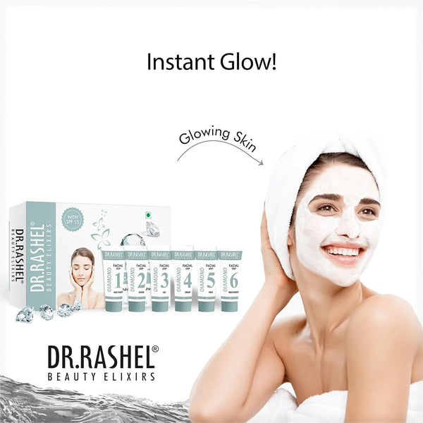 DR.RASHEL Diamond Facial Face Kit For Women & Men Combo Pack of Cleanser , Scrub , Gel , Cream & Moisturizer SPF 15 For Glowing & Brightening Skin Suitable For All Skin