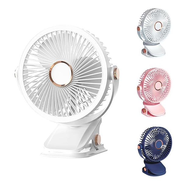 Portable Clip on Fan Battery Operated - Small Powerful USB Table Fan | 3 Speed Quiet Rechargeable Mini Desk Fan | 360° Rotate Personal Cooling Fan for Home Office Stroller Camping