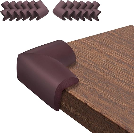 Corner Protectors Baby Proof, Furniture Corner and Edge Safety Bumpers, Soft Rubber Foam Cushion Covers, 3M Taped Corner Guards, Baby Child Proofing Pads, Table Corner Protectors, Brown 10pc
