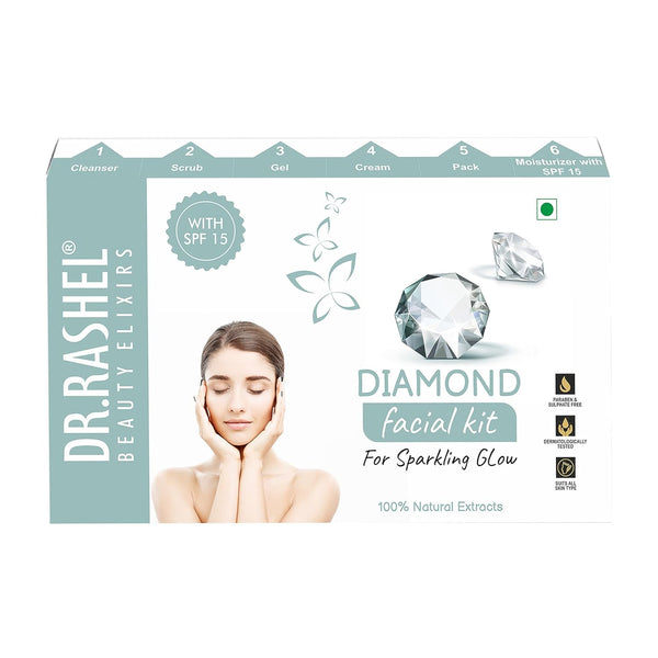 DR.RASHEL Diamond Facial Face Kit For Women & Men Combo Pack of Cleanser , Scrub , Gel , Cream & Moisturizer SPF 15 For Glowing & Brightening Skin Suitable For All Skin
