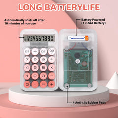 Transparent Desk Calculator with Pastel Mechanical Buttons with 10 Digit Display