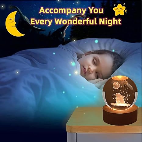 Moon Rabbit Crystal Ball Night Light,Glass Ball Night LED Lamp with USB Powered 2.36 Inch Wooden Base Colorful Crystal Ball for Gifts Men,Women,Kids,Boys,Girls (Moon Rabbit)