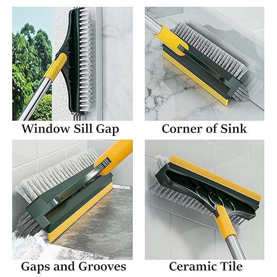 Bathroom Cleaning Brush with Wiper | Long Handle Floor Cleaner with 180° Rotating Head | Tile, Wall & Toilet Cleaning Brush | Tough Bristles for Bathroom & Tiles (2 in 1 Tiles Brush)