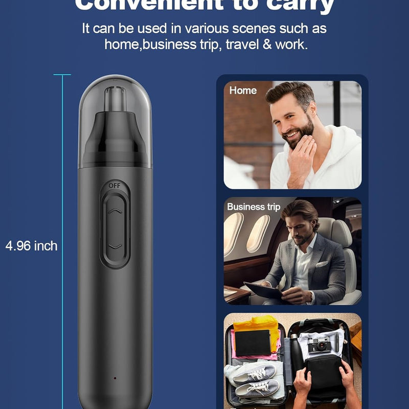 Nose Hair Trimmer, Portable Painless Ear and Nose Hair Trimmer for Men Women, USB-C Rechargeable, IPX7 Waterproof,No Pull, Precision Cut (Black)