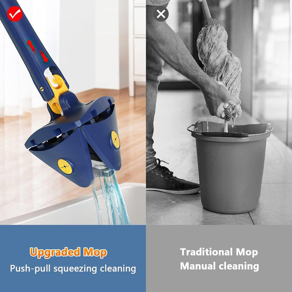 360° Rotatable Adjustable Cleaning Mop Triangle Mop with Stainless Steel Long Handle Push-Pull Squeezing Cleaning Mop Dry & Wet Mop for Floor Windows Ceiling Wall Narrow Space