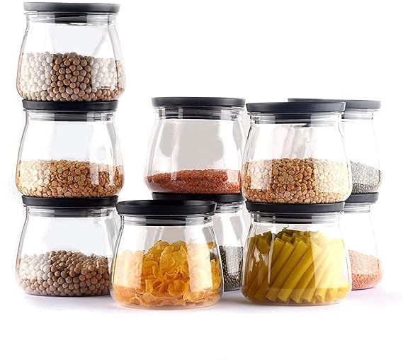 Airtight Container Jar 900ml Set of 6 for Kitchen | Kitchen Organizer Container Set Items| Jar Set for Kitchen| Air Tight Containers for Kitchen Storage (Black)
