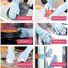 Silicone Dish Washing Gloves, Silicon Cleaning Gloves, Silicon Hand Gloves for Kitchen Dish washing and Pet Grooming, Great for Washing Dish, Kitchen, Car, Bathroom Wet and Dry Disposable Glove