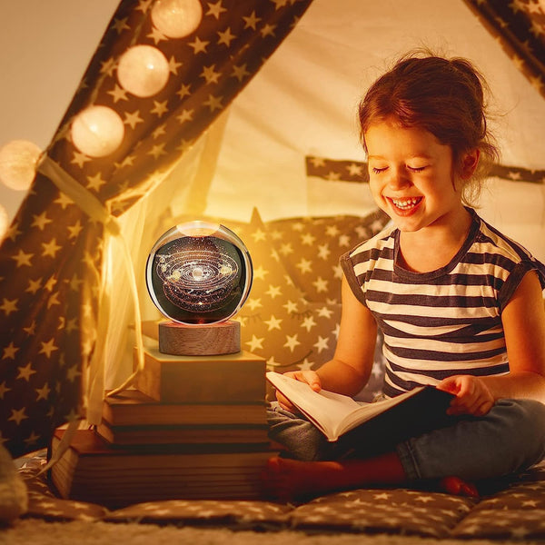 Princess Crystal Ball Night Light with Wooden Base, 60mm Glass Sphere Decorative Table Lamp Crystal Ball Night Lamp 2.4 Inch, 3D Galaxy USB Table LED With Wooden Base for Home Decoration Birthday Gift