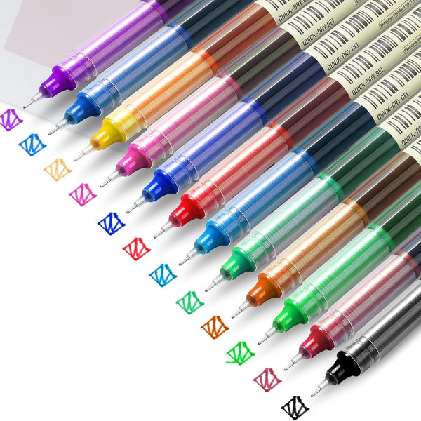 Liquid Ink Rollerball Pens 12Pc Multi Colored 0.5mm Fine Point Gel Pens for Journaling Smooth Writing Office Stationery Art Supplies School Gift