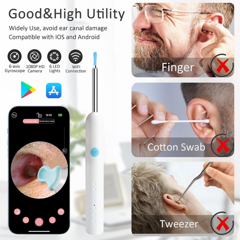 New Ear Cleaner Tool Endoscope Otoscope, Ear Wax Cleaner with 1080p FHD Camera Ear wax remover Tool with Wifi Connection & 6 LED Lights Multi (C)