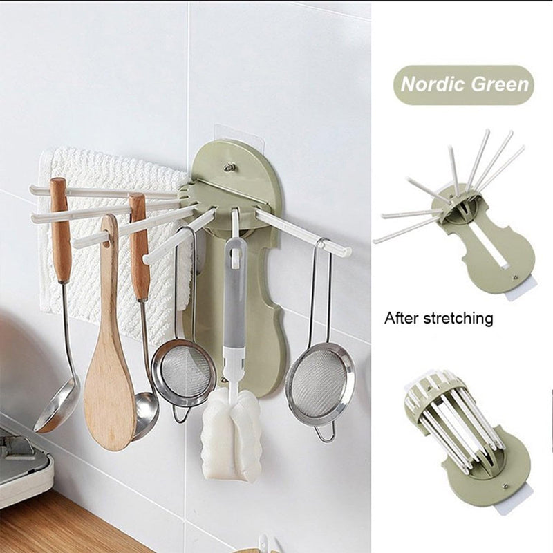 7 in 1 Wall Hanger Multifunction for Bathroom & Kitchen Wall Mounted Pull-Out Hanger Rack Without Punching Hooks Up for Home, 7 Adjustable Stick for Hanging Accessories