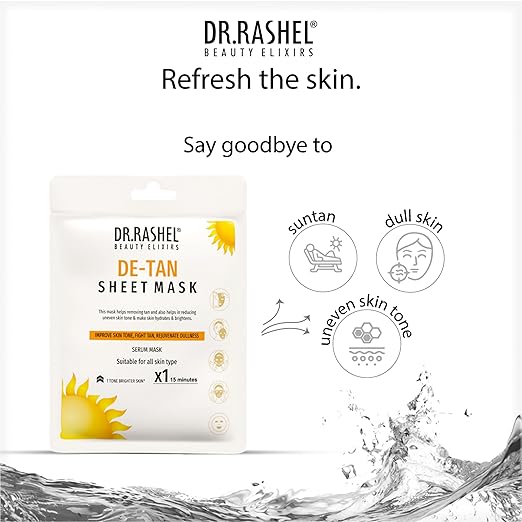 DR.RASHEL De-Tan Face Sheet Mask With Serum For Women and Men | All Skin Types | Soft and Healthy Skin | Deep Cleansing & Oil Control | Repairing & Nourishment | Soothing And Hydrating | Paraben Free | Pack Of 1