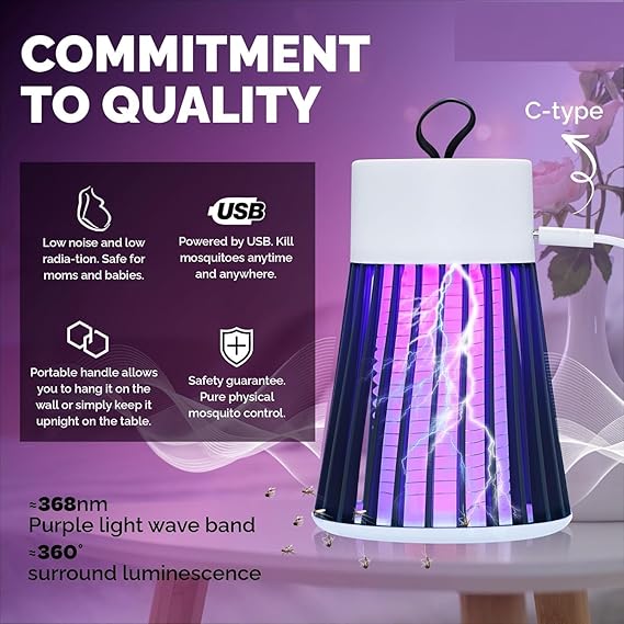 Eco-Friendly USB LED Mosquito Lamp Indoor Bug Zapper – Silent Chemical-Free UV Insect Trap with Fan Suction – Safe Mushroom Design Mosquito Killer for Home Bedroom Office
