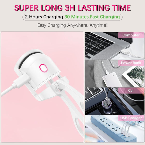 Electric Heated Eyelash CurlersHeated Eyelash Curler, Electric Heated Lash Curler Rechargeable, 2 Heating Modes with Sensing Heating Silicone Pad, Portable Handheld Makeup Tools for Women
