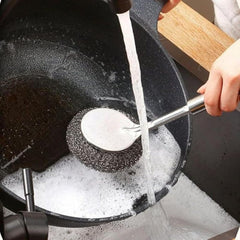 Stainless Steel Scrubber with Long Wool Handle for Dishes Cookware Cleaning, Steel Sponge Ball Brush for Home and Office Tiles