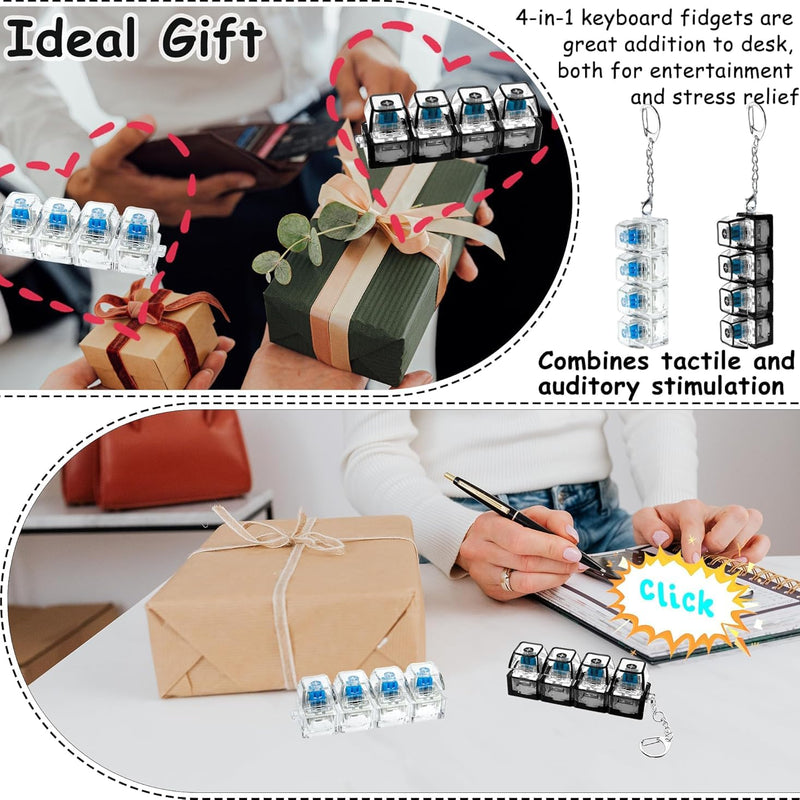 Keyboard Fidget Toys for Adult,Keyboard Fidget Keychain,Fidget Clicker with LED Light,4 in 1 Mechanical Fidget Keyboard for Release Stress,Easter Gifts,Birthday Gifts Multicolor