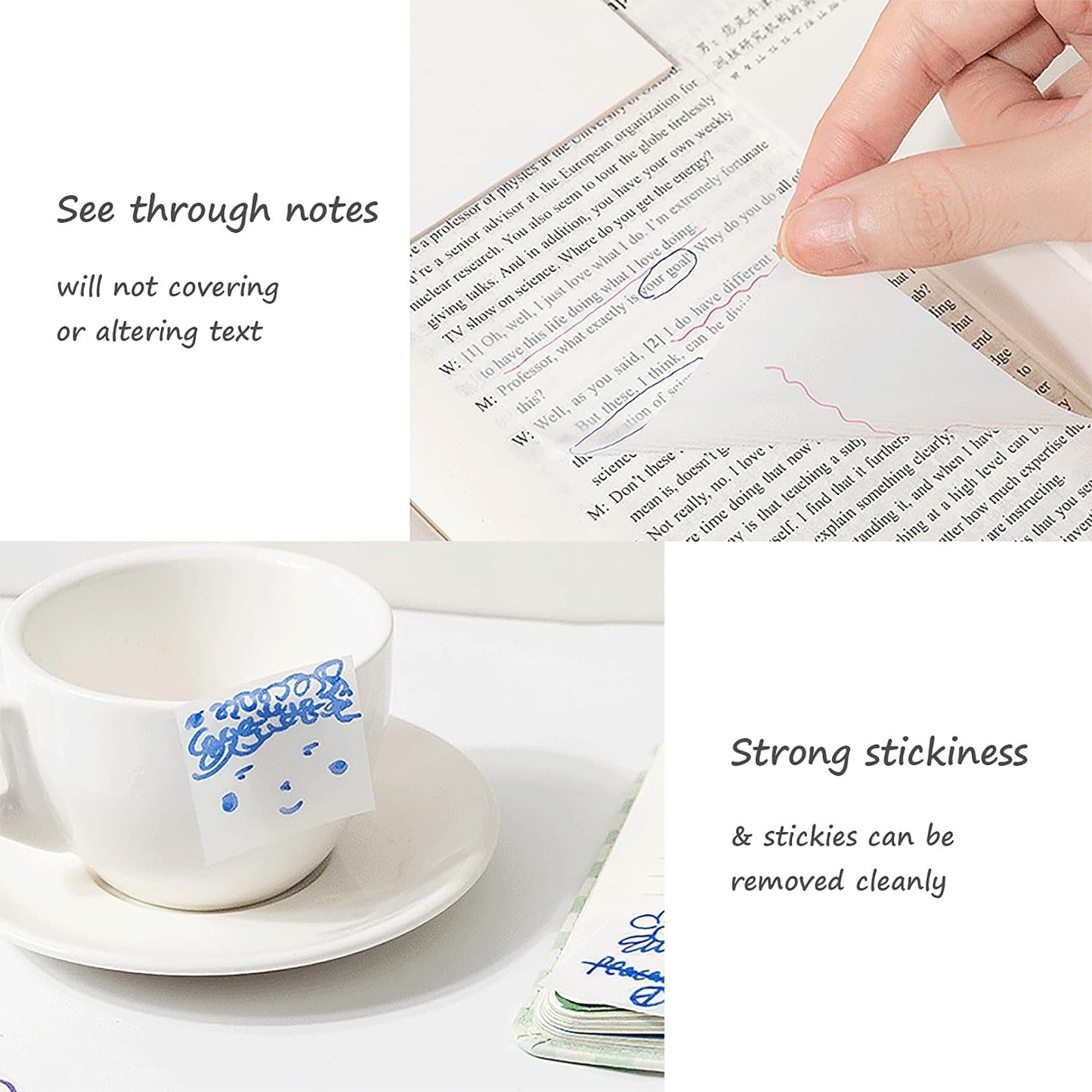 50 Sheets Transparent Sticky Notes Pad,Clear Cute Full self-Adhesive Waterproof,See Through Memo Pads,Perfect for College Essentials Books and Office Stationery Art and Craft