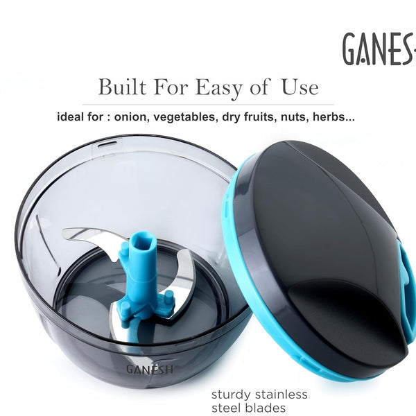 GANESH Wonder Kitchen Dori Handy Vegetable and Fruit Manual Onion Dry Fruit Salad Maker Vegetable Quick String Chopper Machine, Cutter – 3 Stainless Steel Blades (470 ml)