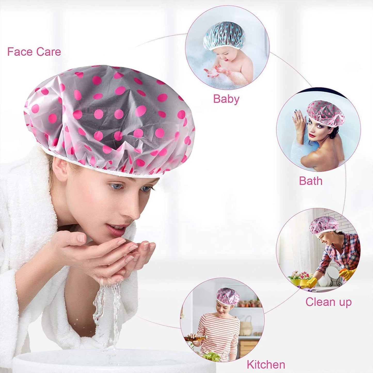 12pc Shower Cap for Women, Reusable Waterproof Elastic Eva Free-Size Bathroom Shower Caps - For Homes, Spas, Salons, Hair Treatment, Beauty Parlors (Multi-design & Multicolored &)